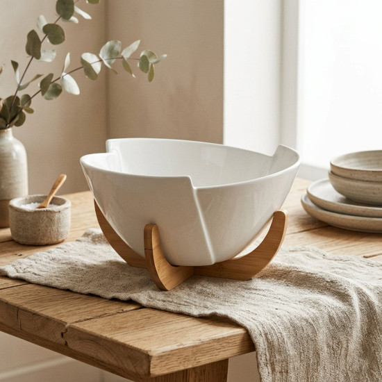 Salad Bowl with Wooden Stand 10 Inch
